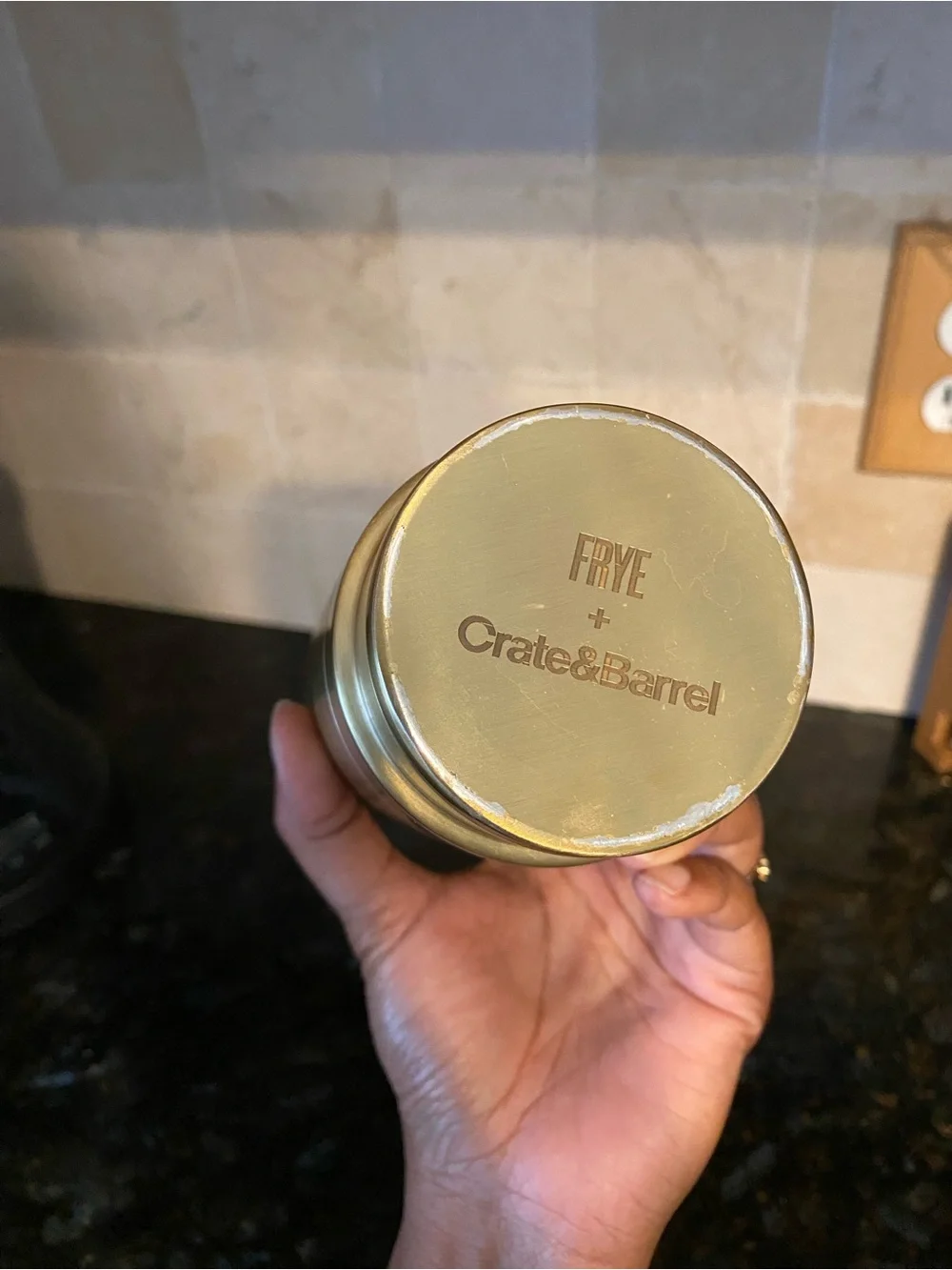 Crate and Barrel X Frye Gold Cocktail Shaker EUC